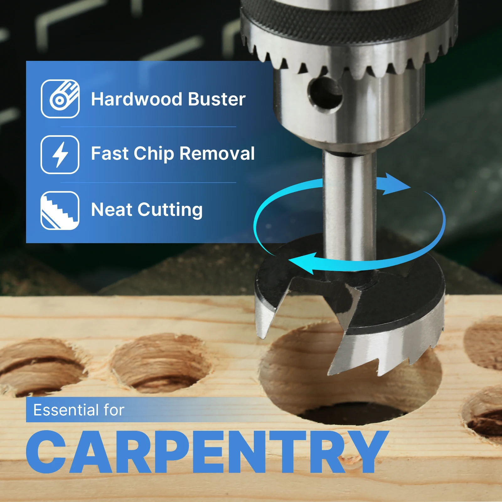 Фото Набор из 8 шт. (6-35 мм) сверл-коронок для деревообработки, с круглым хвостовиком, из высокоуглеродистой стали, для сверления отверстий под петли №2