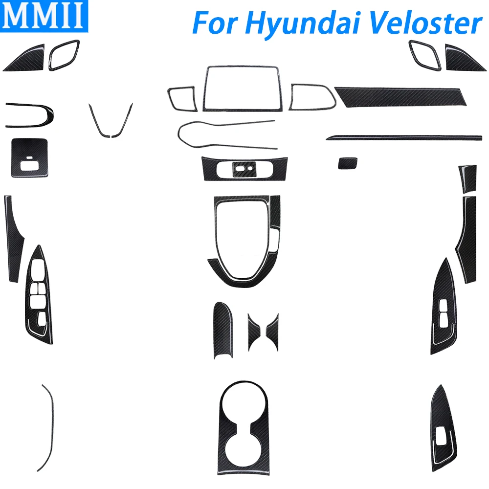 

31 шт. комплекты из настоящего углеродного волокна, аксессуары для украшения интерьера автомобиля, наклейка для Hyundai Veloster 2019 2020 2021 2022 2023