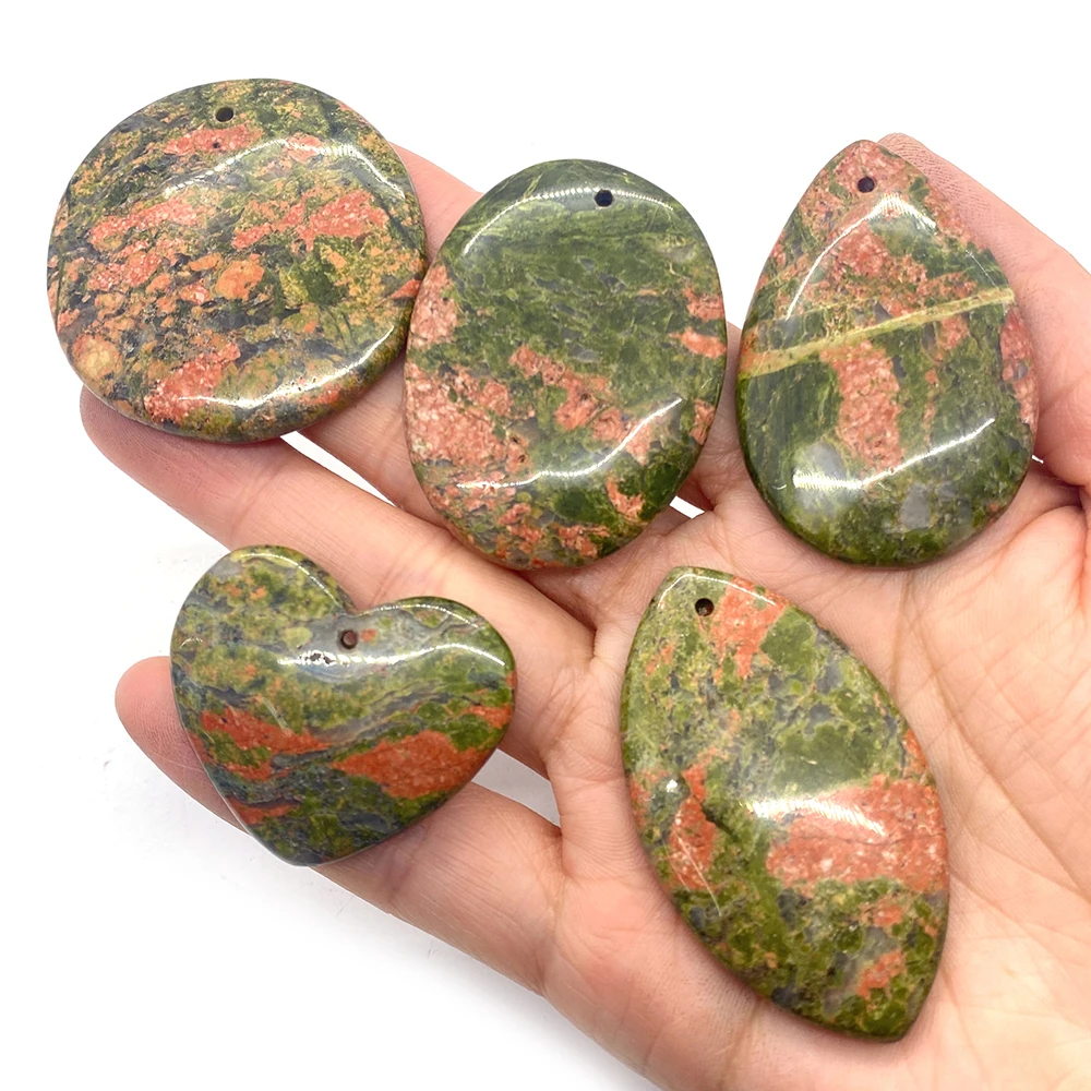 

5pcs Natural Stone Pendant Necklace Agate Green Stone Reiki Healing Pendant DIY Charm Jewelry Making Accessories