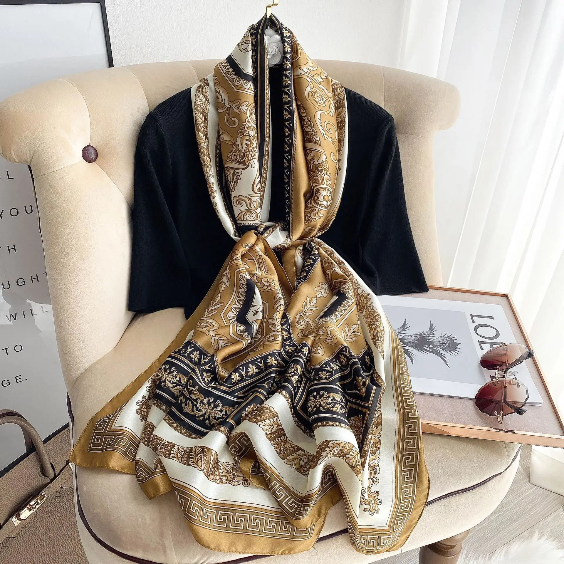 Женский дизайнерский Роскошный шелковый шарф шали 60*180 см женский головной