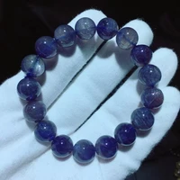 12mm natural blue iolite quartz clear round beads bracelet blue iolite star light cat eye women men rare aaaaaa