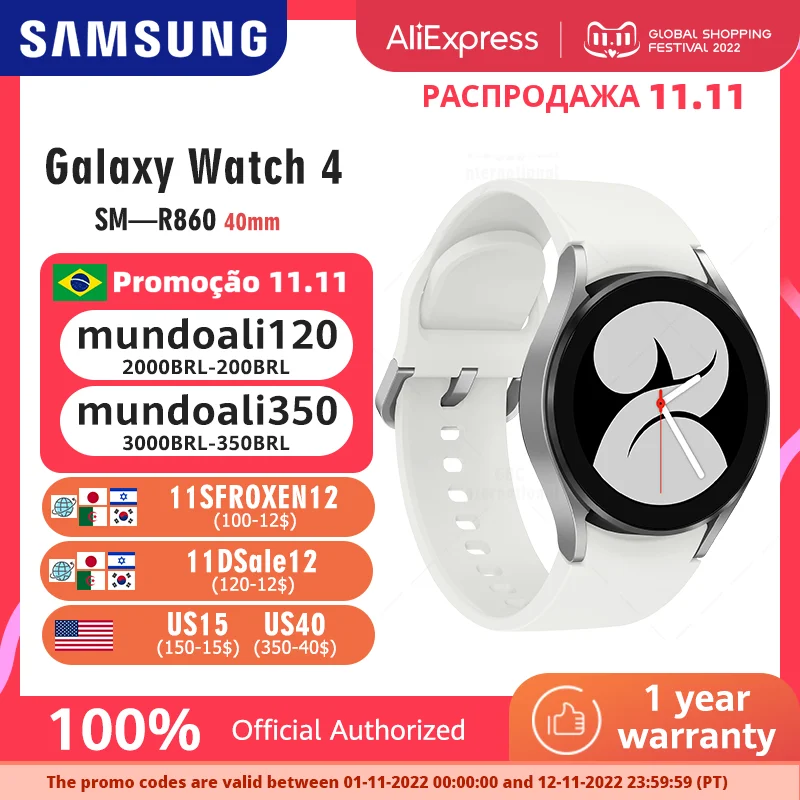 

Original Samsung Galaxy Watch 4 Bluetooth SM-R860 40mm Smartwatch Watch4 AMOLED Display Blood Pressure Measurement Watch 4 BT