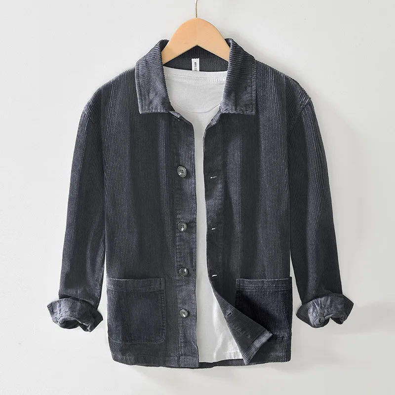 Мужская Вельветовая куртка с длинным рукавом однотонная