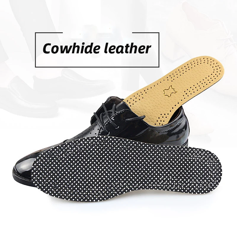 2 Pair Cowhide leather insoles for shoes Men Women Non-Slip Sweat-Absorbent Breathable Flexible Delicate Shoe Pad insert