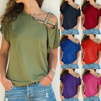 summer solid short sleeve t shirts women casual off the shoulder tees tops female simple basic tshirts for ladies 2022