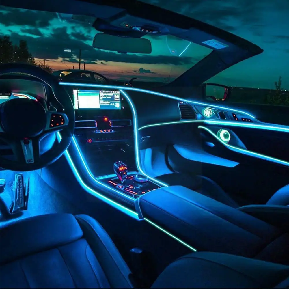 

1 м/2 м/5 м светодиодная декоративная лампа для салона автомобиля, электропроводка, неоновая лента для автомобиля, «сделай сам», гибкая окружа...