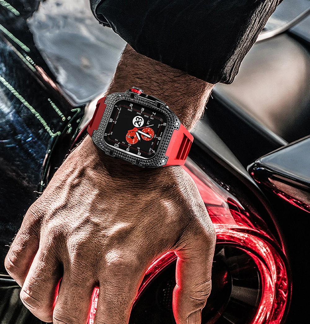 Stainless Steel For Apple Watch Mod Kit 44/45mm Luxury Diamond Inlaid Accessories Fashion Trend Apply toseries 8/7/6/5/4 Box