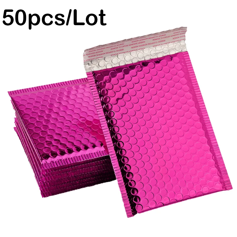 50Pcs/Lot Aluminized Film Bubble Mailers Padded Envelopes Bubble Lined Wrap Bags for Gift and Shipping Packaging Self Seal