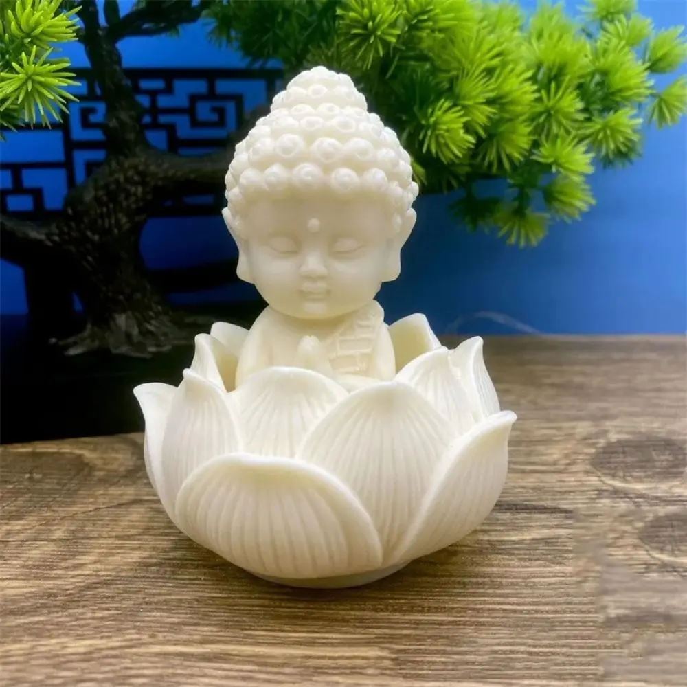 Q Version Lotus Tathagata Buddha Statue Chinese Style Cartoon Ornaments Little Hand-carved Coconut Figurine Home Desktop