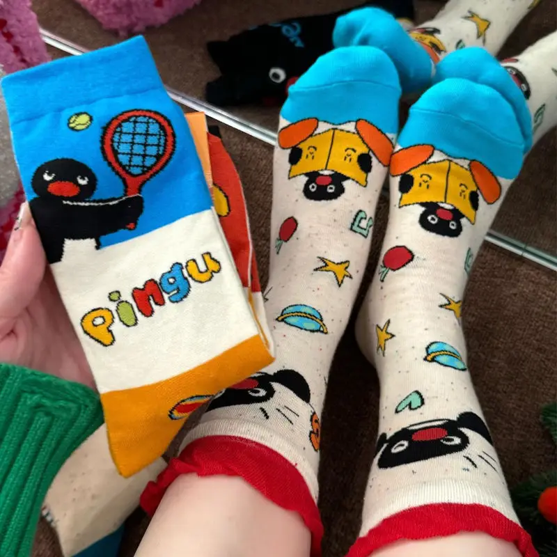 4 пары носков Kawaii Pingu женские милые носки с героями мультфильмов осенне-зимние