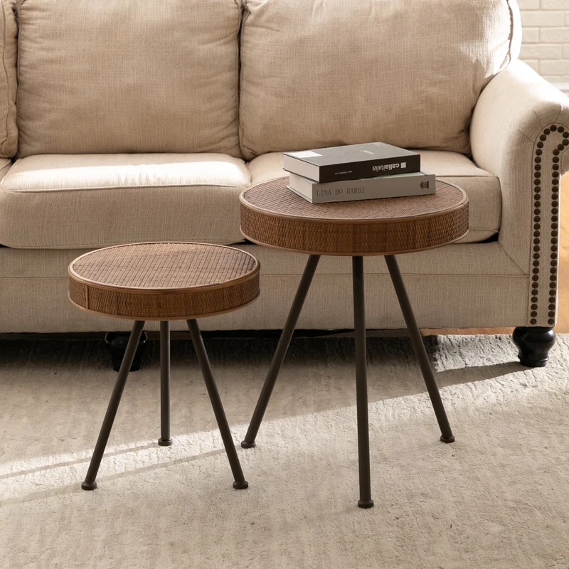 Modern Living Room Sofa Tables Coffee Rattan Wooden Italian Design Home Furniture Sofá Y Mesa LLST