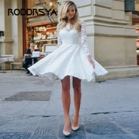 roddrsya simple 2022 short wedding dresses custom made long sleeves flower applique zipper a line lace bridal robe de mariage