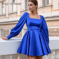royal blue satin prom dresses birthday party square collar long sleeves homecoming gown customer made robe de soir%c3%a9e de mariage