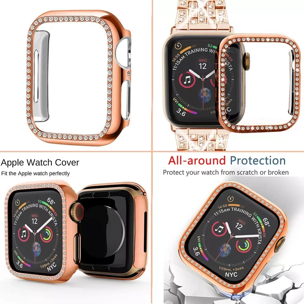 Metal Strap for Apple Watch Bnad 40mm 44mm 41mm 45mm Woman Diamond Shining Stainless Steel Link Bracelet iWatch 7 6 SE 5 4 3
