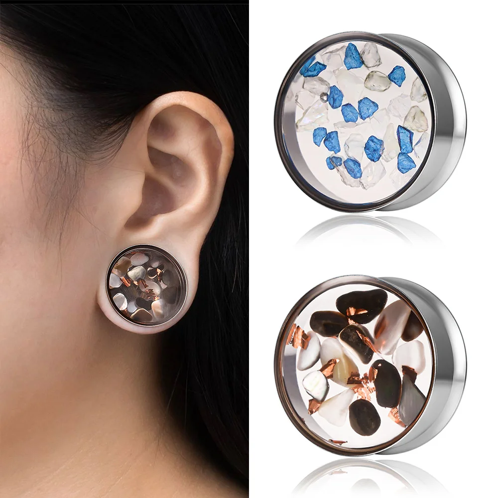 

Doearko 2PCS Fashion Stone Ear Plugs Double Flared Tunnel Stainless Steel Stretcher Gauges Expander Body Piercing Jewelry
