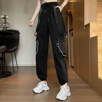 harajuku cargo pants women black loose drawstring high waist casual streetwear y2k baggy pants hippie trousers overalls