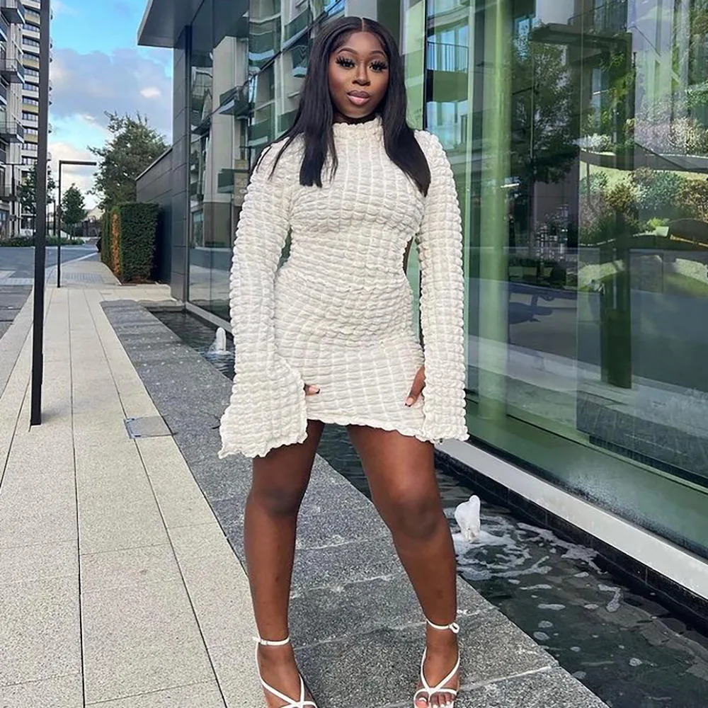 

Chocomist Dresses Trendy Sexy Solid Flare Sleeve Women Mini Dress