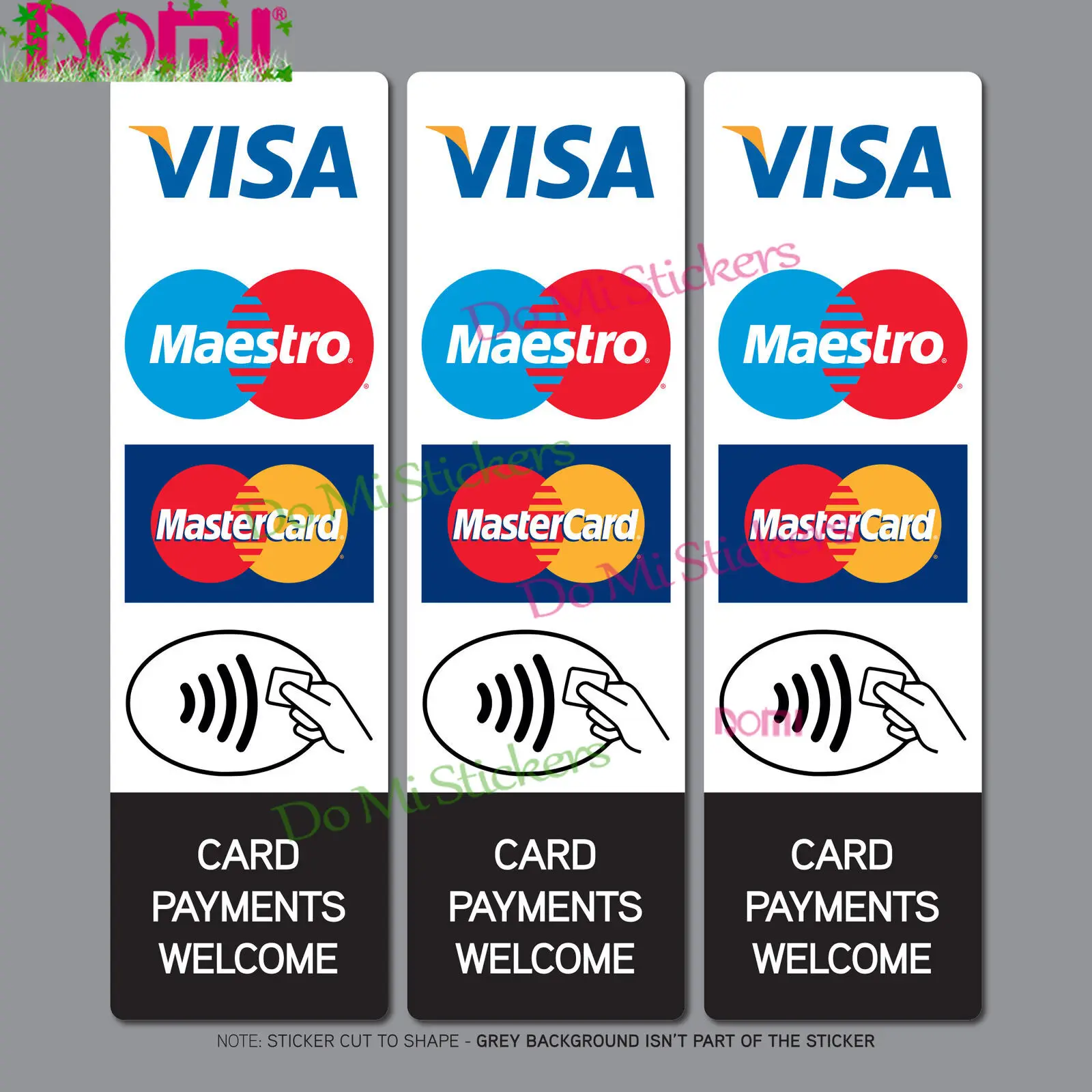 

3 X Contactless Credit Card Payments Stickers Taxi Shop VISA Mastercard Maestro Laptop Trunk Wall Vinyl Car Sticker Die-Cut