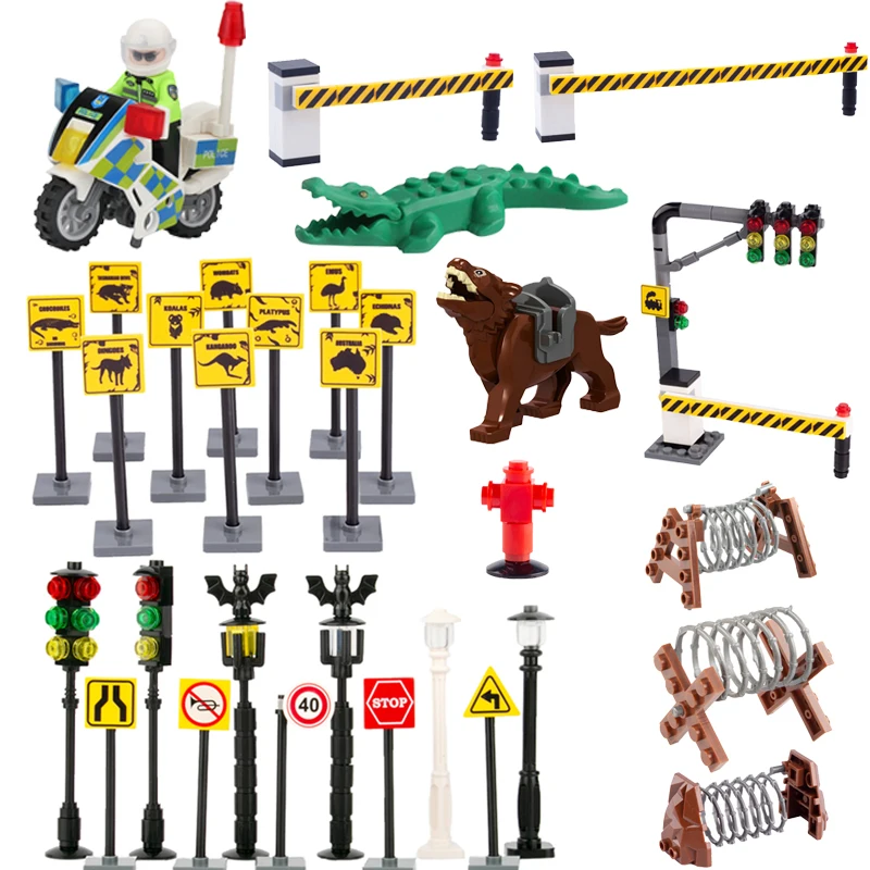 Совместимый город мини-дорожный фонарь уличный вид дорожный знак блоки военный