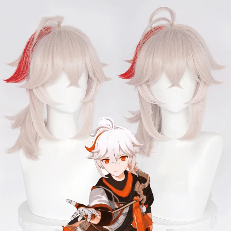 

Genshin Impact Kazuha Cosplay Wig Pink Mixed Red Wig Cosplay Anime Cosplay Wigs Heat Resistant Synthetic Wigs Halloween 46cm