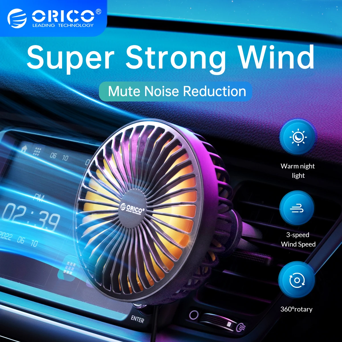 

ORICO Car Air Vent USB Fans Summer Cooling Mini USB Fan 360-degree Rotation Adjust the Angle 3 Speed Strong Wind Cooling for Car