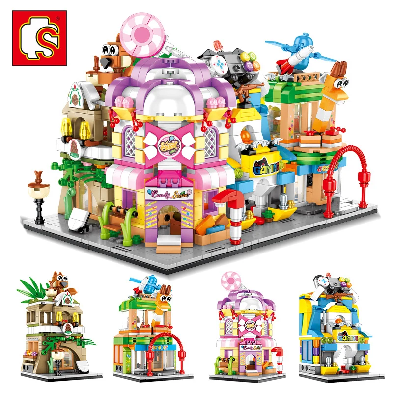 

sambo city mini Street Series Candy Pine cones game have fun shop MOC Building Blocks set enlighten bricks Kids Educational Toys