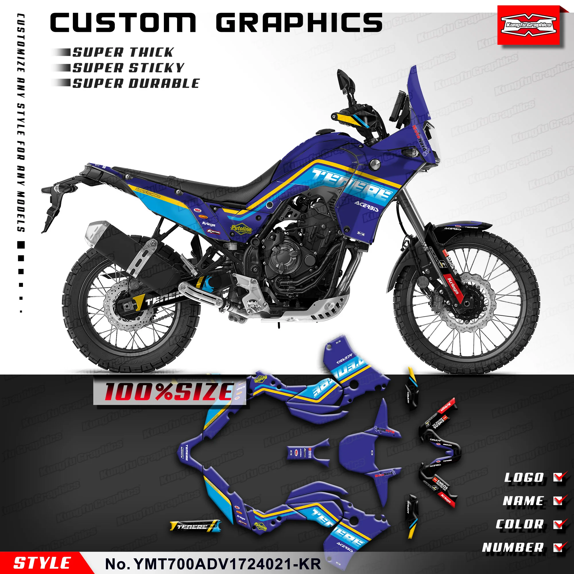 Фото Самоклеящиеся наклейки KUNGFU GRAPHICS для Yamaha Tenere 700 T700 T7 2017 2018 2019 2020 2021 2022 23 24, YMT700ADV1724021-KR №1