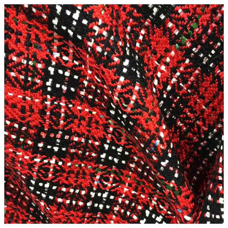 50x145 см модная красная сетчатая окрашенная в пряжку твидовая ткань для женщин