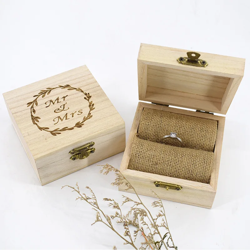 

Wooden wedding Mrs Ring box wooden exquisite wedding supplies ring wooden jewelry box LOGO lettering