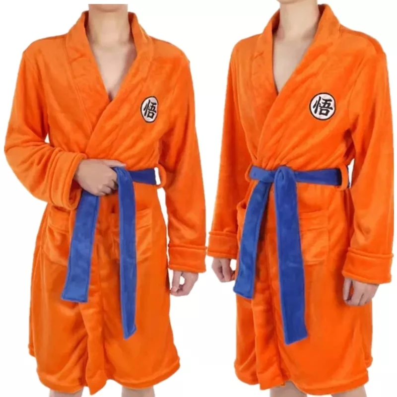 Anime Goku Kakarotto Cosplay Winter Bathrobe Bath Robe Costumes Coral Fleece Cotton Warm Unisex Nightgown Sleepwear Pajamas