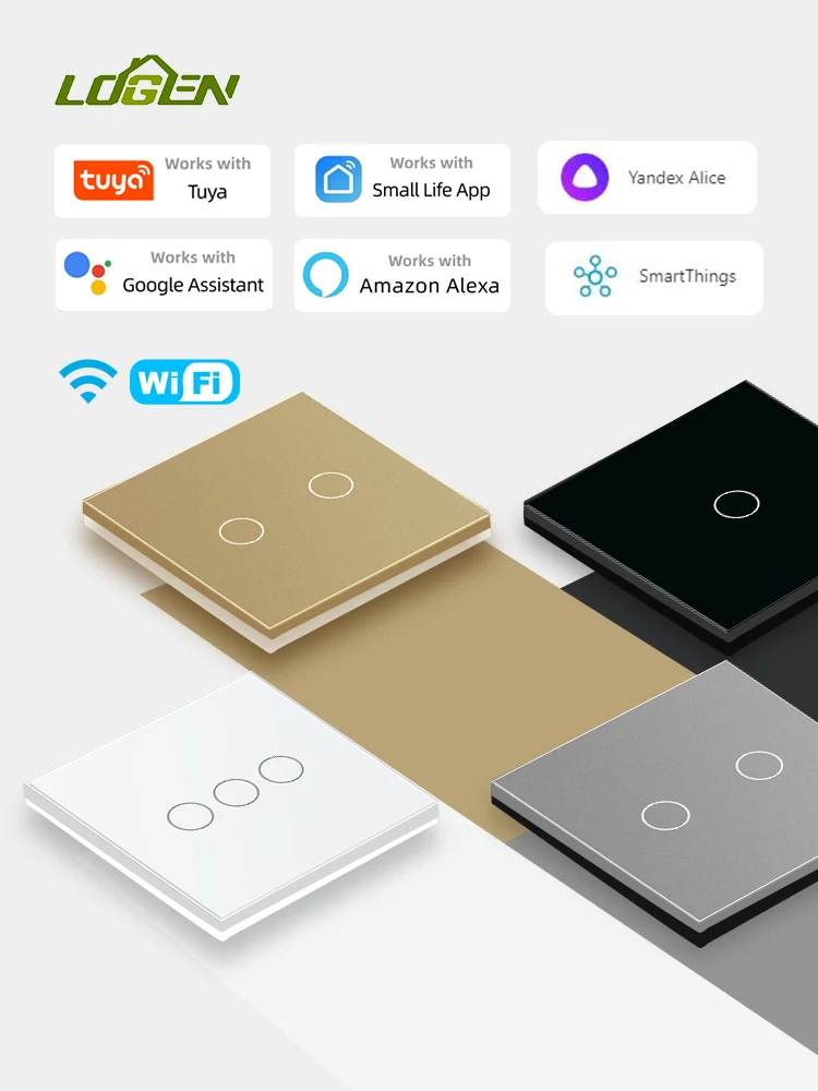 LOGEN Wi-Fi Smart Touch Light Switch Стандарт ЕС 220 В работает с Alexa Google Home Alice 1/2/3 Gang нейтральный