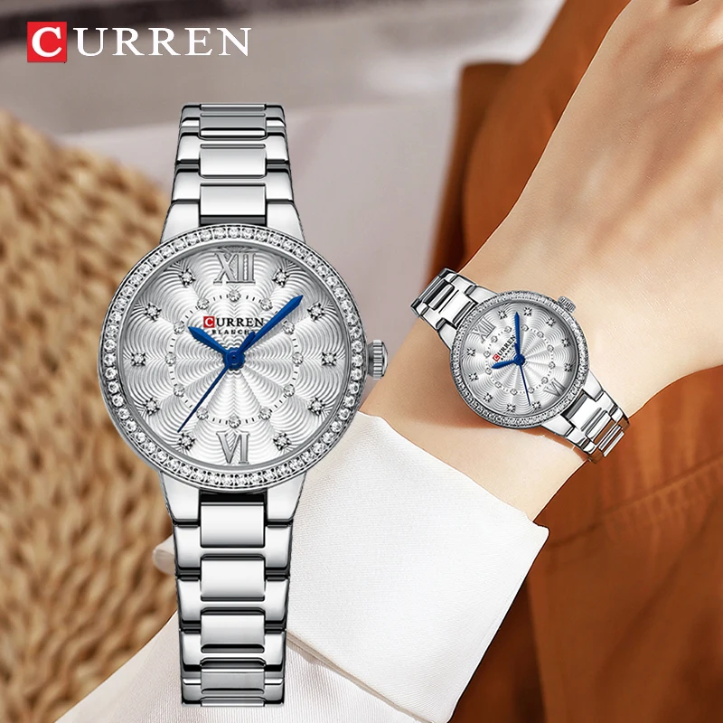 Curren Moda Esporte Design Romatic à Prova Dquartz Água Quartzo Relógios Femininos Luxo Diamante Elegante Aço Inoxidável Relógio para Mulher