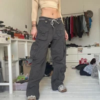 2022 baggy cargo jean with multiple pockets vintage aesthetic high waist sweatpants joggers women harajuku basic streetwear pant