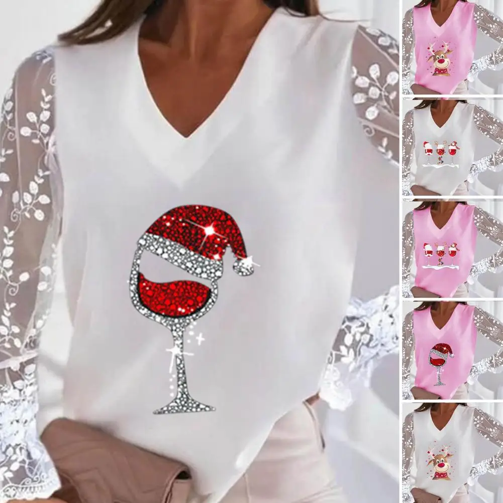 

Festive Fine Workmanship Autumn Winter Christmas Themed Print Pullover Top Streetwear