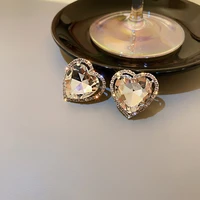 new ear clip bohemia transparent heart crystal drop earrings geometric rhinestones dangle earrings for women jewelry party gift