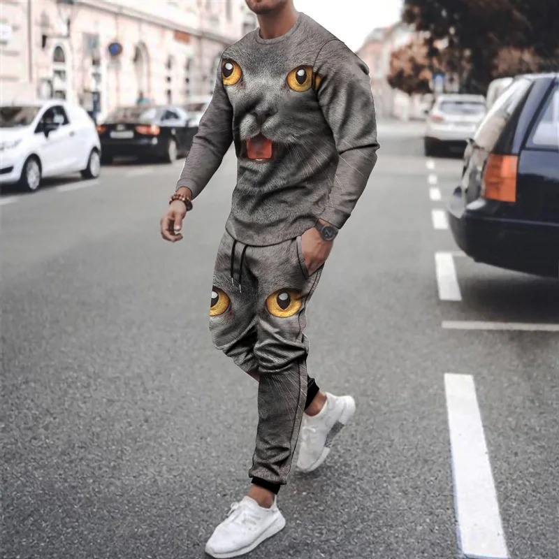 

Summer fashion casual 3D animal print men's suit sportswear casual wear men's sports shirt long-sleeved trousers 2-piece set