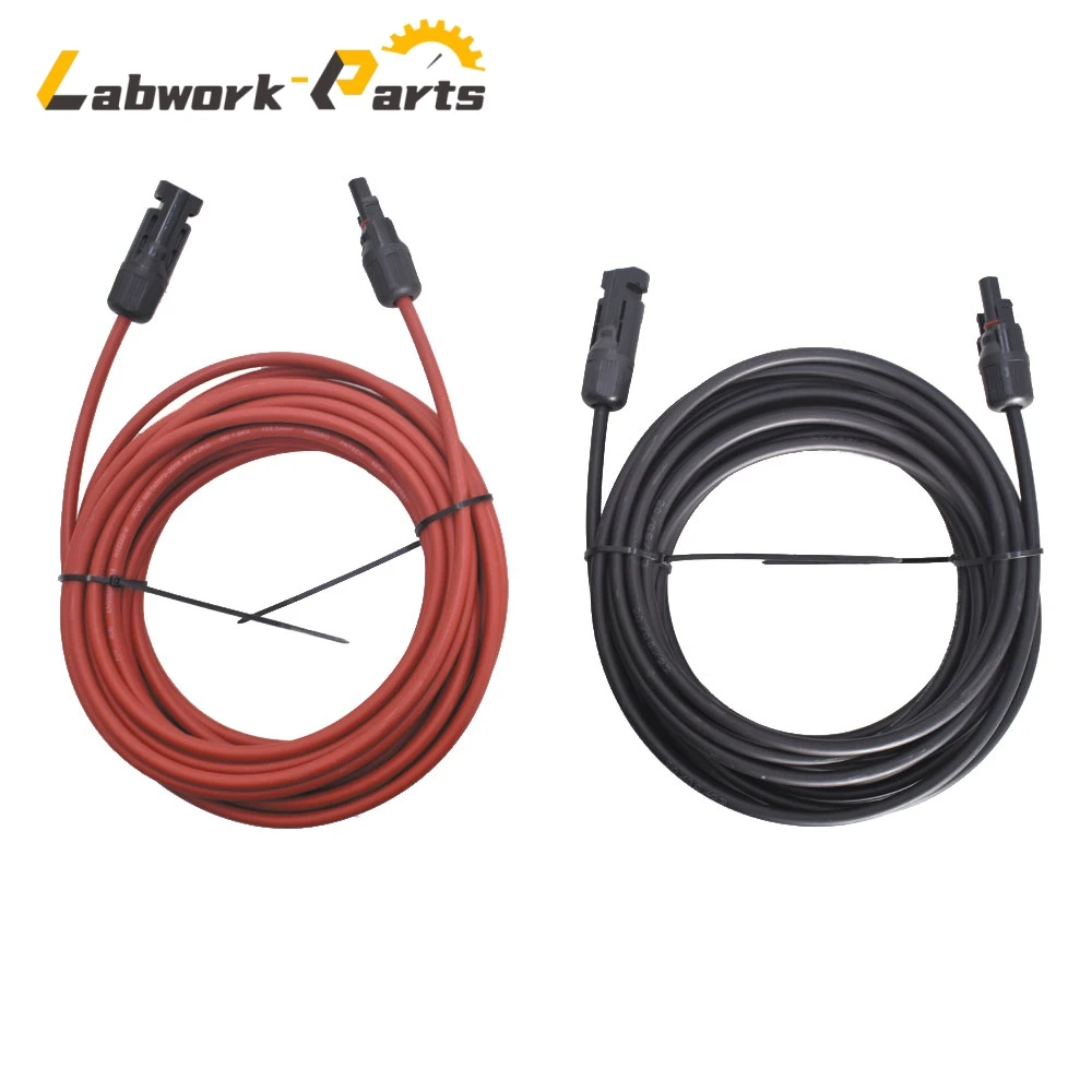 

Labwork Black + Red Solar Panel Extension Cable Wire Connector 1 Pair 12/10 AWG