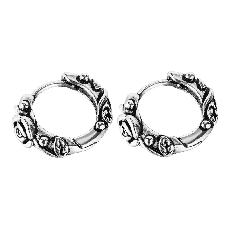 

Small Hooped Earrings Carved Rose Flower Design Sensitive Skin Friendly Unisex