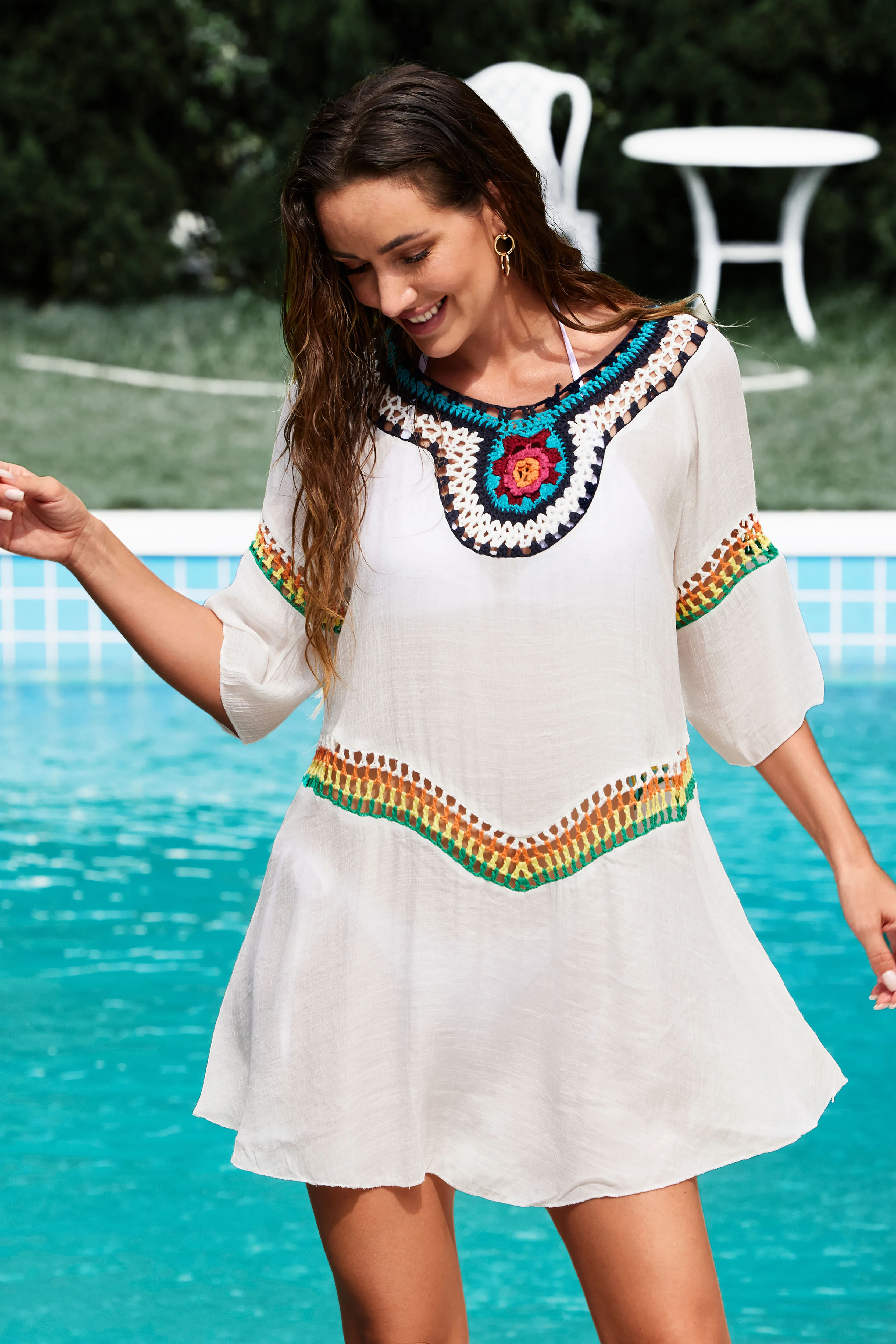 

Popvil Пляжная накидка для купания, женский элегантный сетчатый свободный купальник, накидка, летнее платье 2022, пляжная одежда, наряды, Женское...