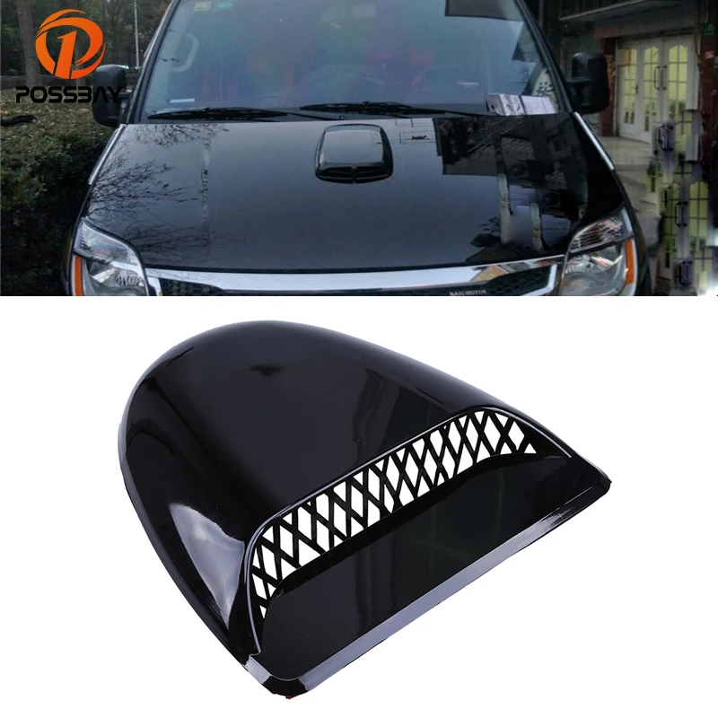 

POSSBAY Black Universal Car Decorate Air Flow Intake Scoop Turbo Bonnet Vent Cover Hood Car Styling Sticker Exterior Accessories