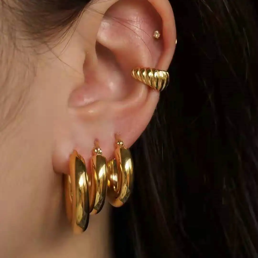 

Stainless Steel PVD 18K Gold Plated Tarnish Waterproof Simply Hoop Earrings For Woman Jewelry Wholesale Trendy