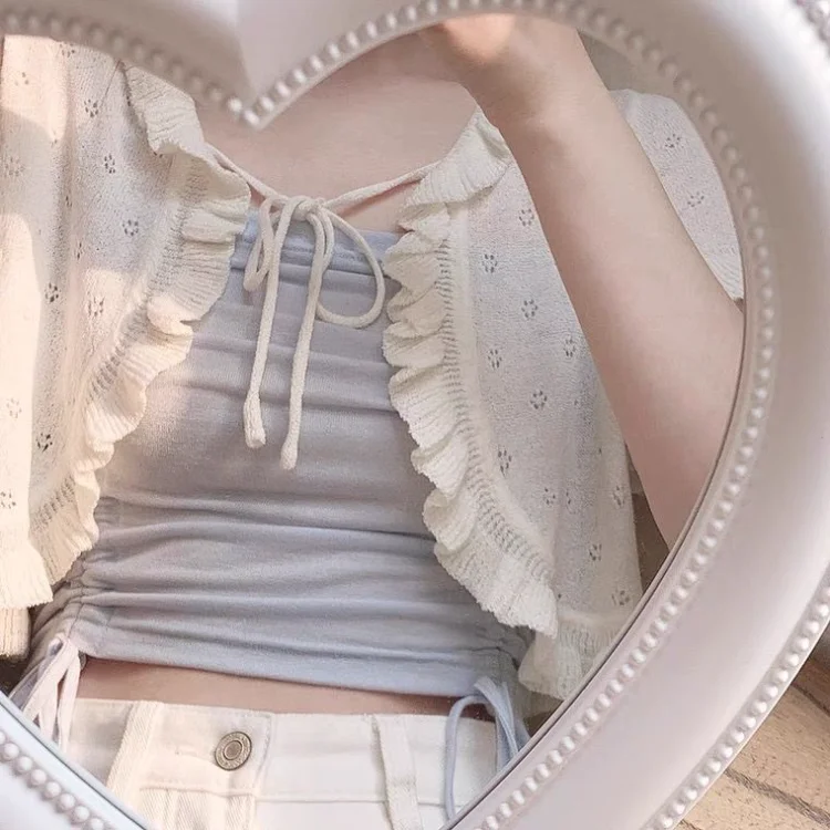 

Женский трикотажный кардиган с высокой талией, Свободный укороченный топ с V-образным вырезом и коротким рукавом