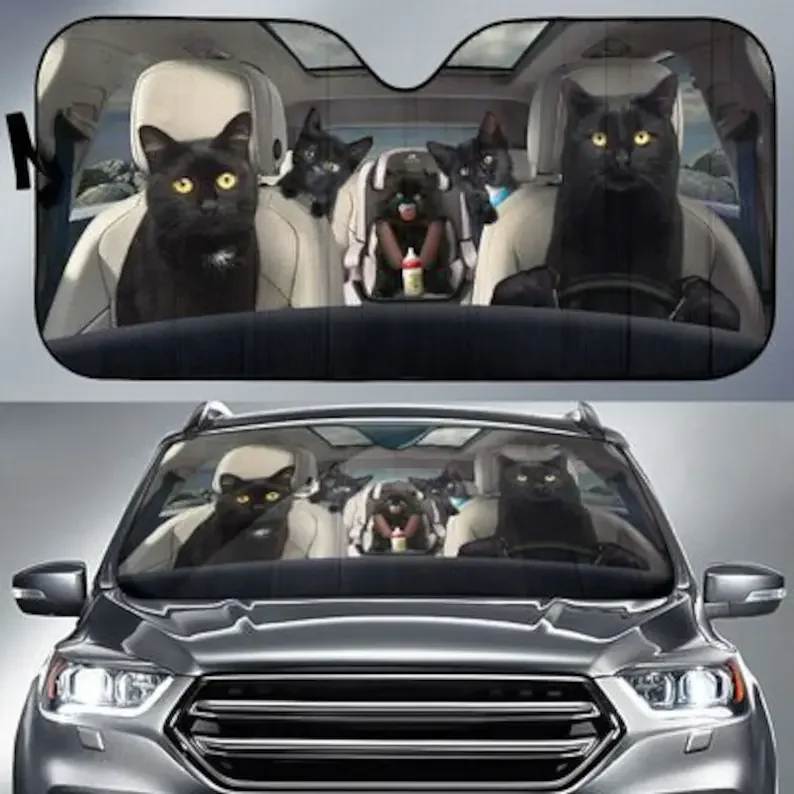 

Black Cat Family Funny Safe And Driver Auto Sun Shade Auto Cover Protector Window, Custom Animal Pattern Sunshade