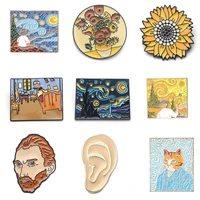 k339 fashion van gogh art enamel pin collection art oil painting brooches for women lapel pins badge collar jewelry 1pcs