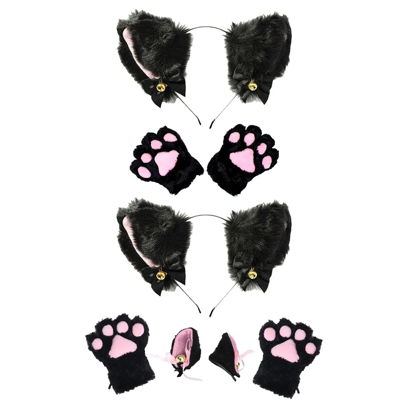 

Plush Cat Ears Headband and Paw Gloves Headwear for Fancy Dress Girls Kids