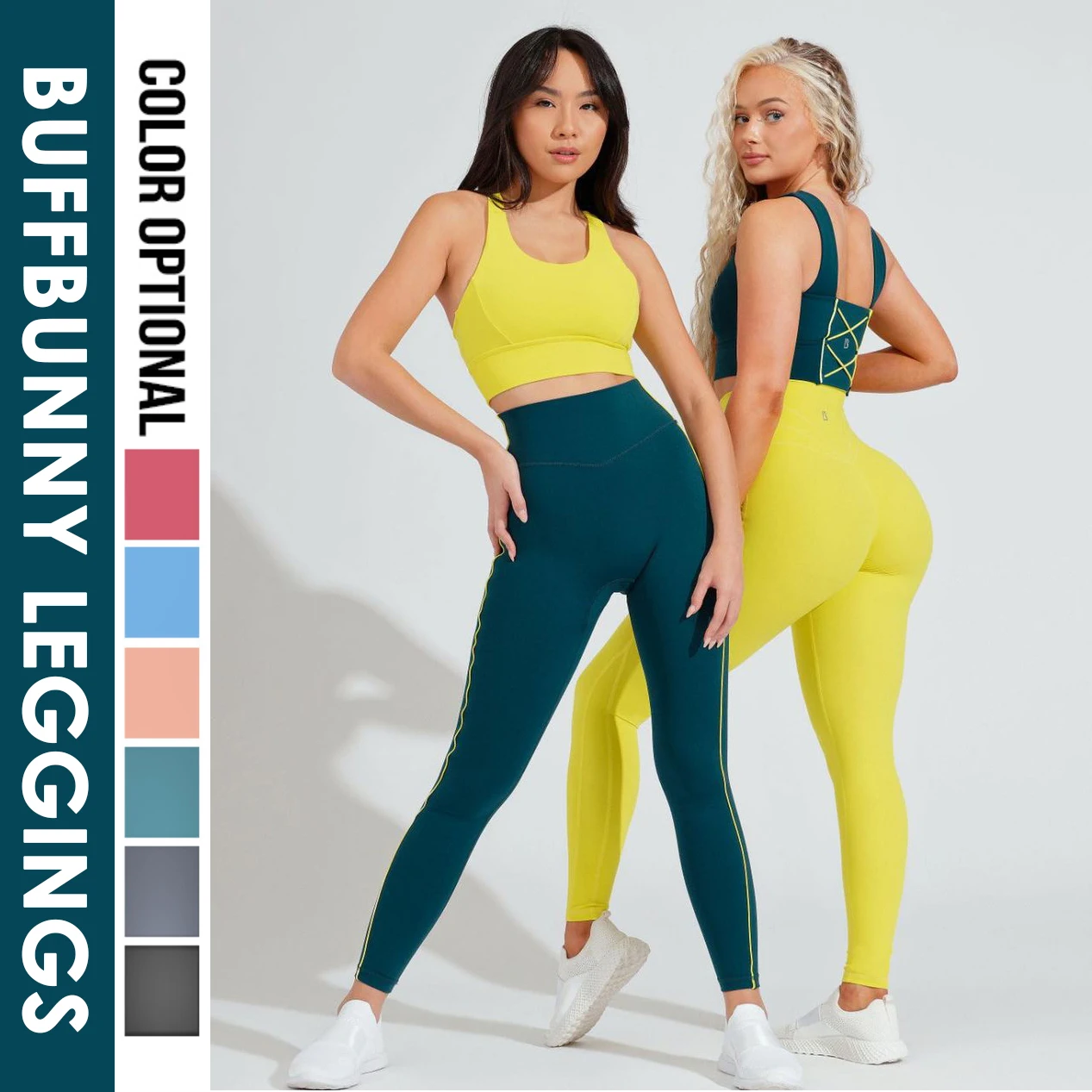 Buffbunny Women's Fitness Ribbed Leggings Sport Legging Ladies High Waist Yoga Tights Workout Pants Casual Gym Wear Large Size
