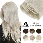 Полный блеск девственницы плоский Шелковый уток шить в пучке волос прямые человеческие волосы пряди 100% настоящие человеческие волосы уток для женщин для салона