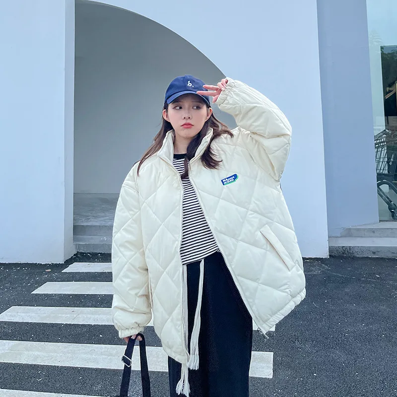 GRELLER Stand Collar Oversized Winter Jacket For Women Solid Fashion Female Ladies Cotton Padded Outerwear Winter Coat Parkas