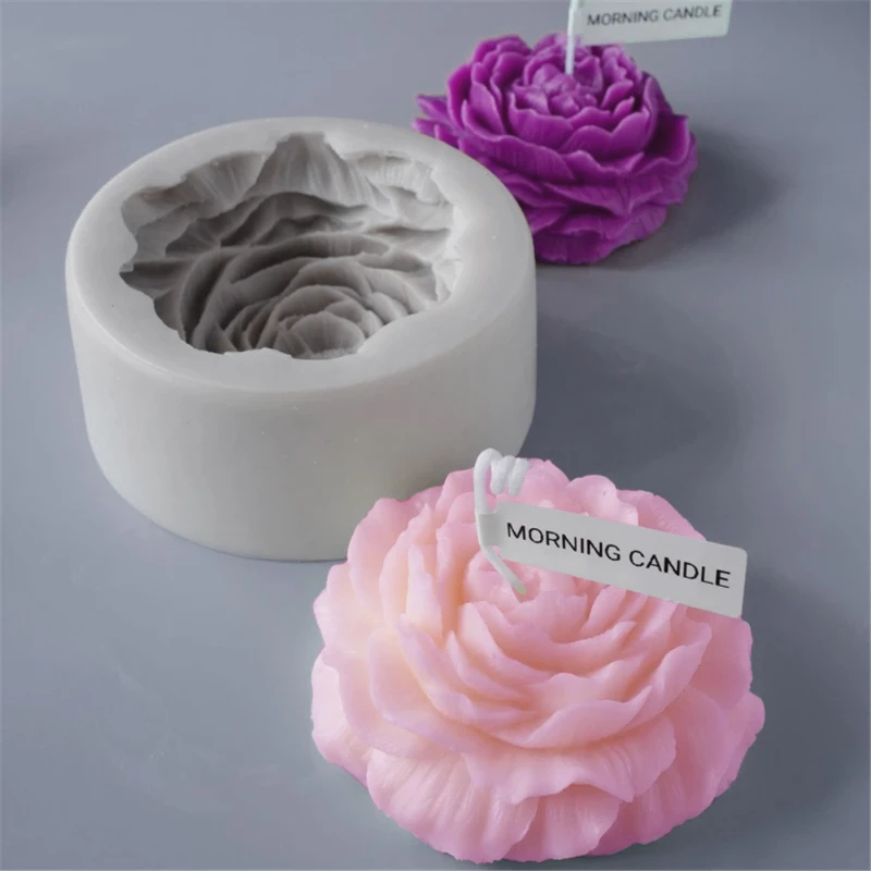Peony Flower Handmade Candle Mold DIY Rose Flower Shape Aromatherapy Candle Gypsum Resin Mold Fondant Cake Chocolate Baking Mold