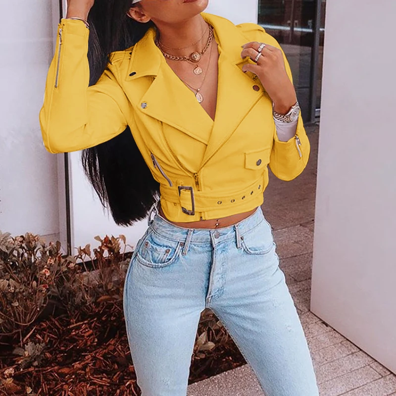 Cool Coat New Fashion Solid Color Jacket Slim Short Jackets Women Casual Crop Coat Zipper Motorcycle Jacket All-match Ladies Top